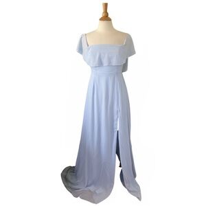 Tobi Light Blue Chiffon Butterfly Sleeve Maxi Dress Off Shoulder Bridesmaid Gown